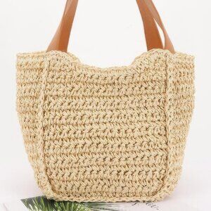 Faux Straw Ribbon Tote Bag